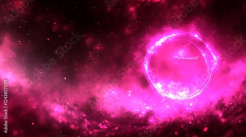 Abstract Pink Nebula With Glowing Circular Protocol