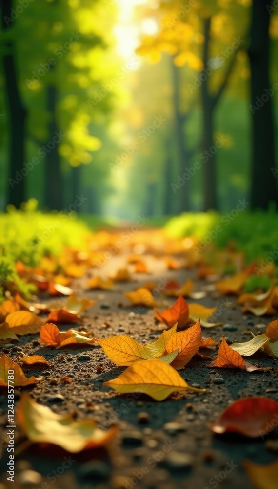 Freshly fallen leaves scattered on the ground beneath an open sky, green, flora, ground Freshly fallen leaves scattered on the ground beneath an open sky, green, flora, ground