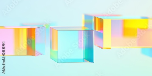 Colorful futuristic iridescent glass cubes abstract modern digital art with pastel tones and soft light suitable for design posters prints backgrounds creative projects geometric display