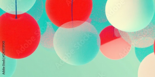 Colorful Abstract Spheres on Soft Turquoise Background Ideal for Modern Design Vibrant Illustration Perfect for Wall Art and Cards Red White Organic Shapes with Dreamy Retro Vibe Textured Matte Finish
