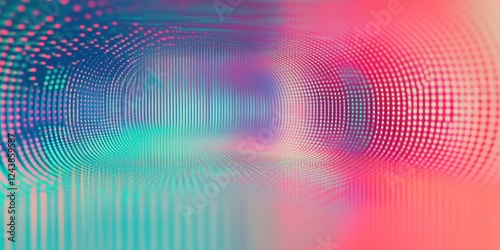 Vibrant Retro Futuristic Neon Tunnel with Digital Dot Patterns in Pink and Blue for Modern Design Backgrounds, Posters, Abstract Art Visuals and Creative Projects Depicted in Soft Gradient Tones