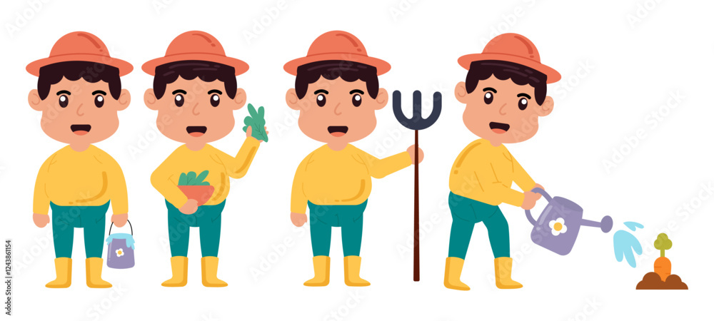 Set of cute man farmer activity. Vector illustration in flat style Set of cute man farmer activity. Vector illustration in flat style
