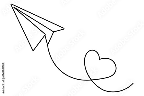 Paper plane continuous one line drawing with black and white background