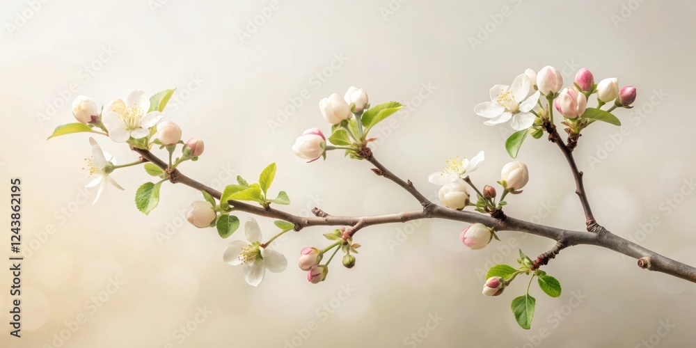 Fototapeta premium Delicate Spring Blossoms on a Branch with Soft Light