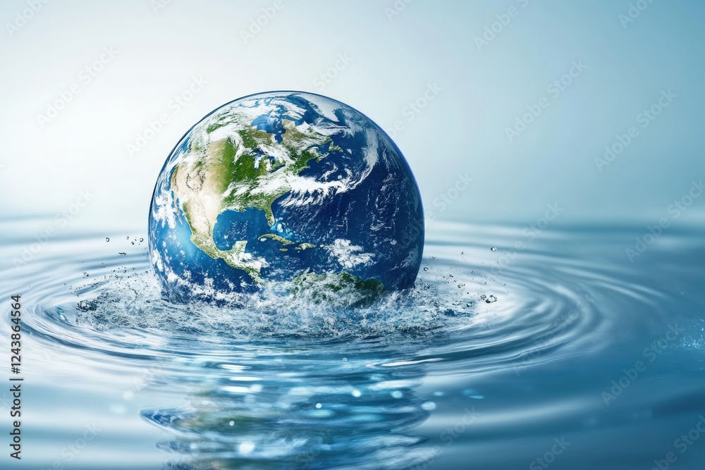 Environmental Protection Concept with Earth Floating on Water Surface Symbolizing Saving Water for a Sustainable Future Environmental Protection Concept with Earth Floating on Water Surface Symbolizing Saving Water for a Sustainable Future