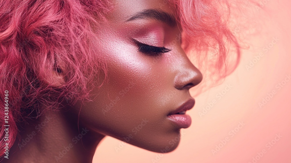 Fototapeta premium Pink Hair, Pink Makeup, Stunning Portrait