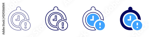 Timer beep icon in 4 different styles. Thin Line, Line, Bold, and Bold Line. Duotone style. Editable stroke