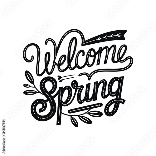 Hello Spring hand written lettering words.