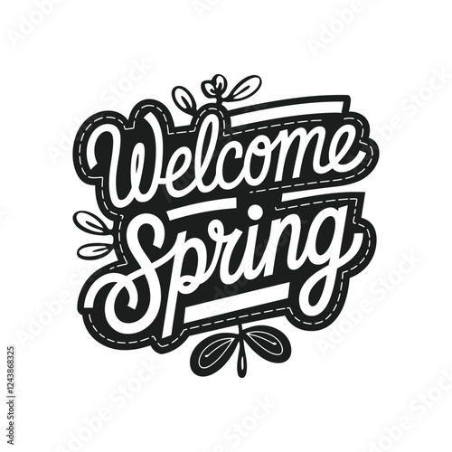 Hello Spring hand written lettering words.