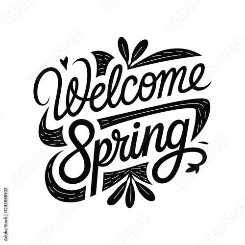Hello Spring hand written lettering words.