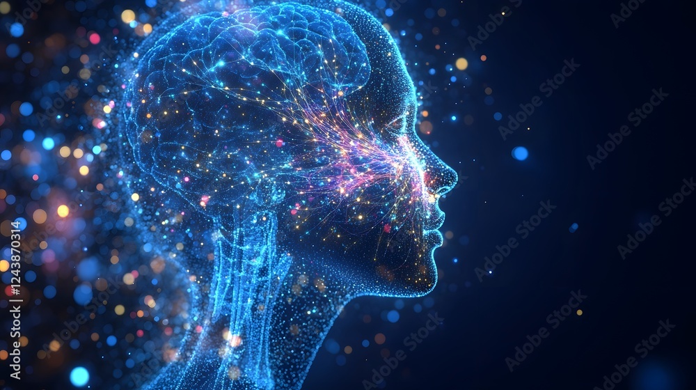 Futuristic Concept of Human Brain with Sparkling Digital Connections Futuristic Concept of Human Brain with Sparkling Digital Connections