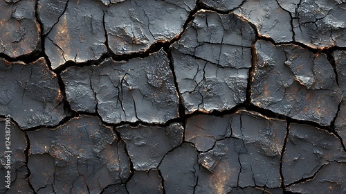 Cracked Black Surface Texture with Deep Crevices and Details