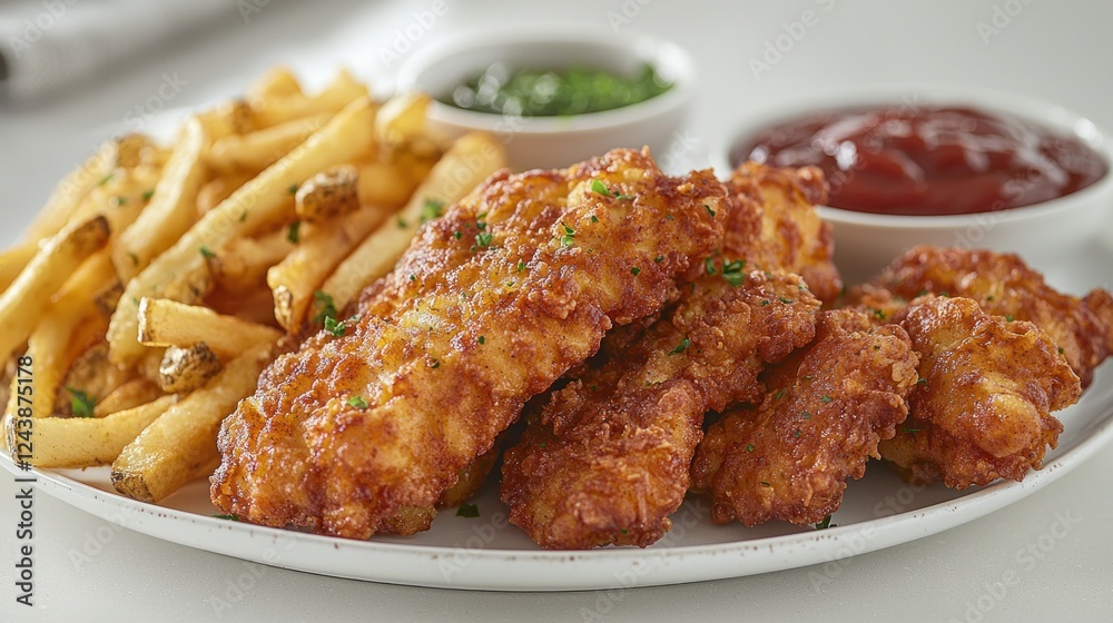 Crispy Fish and Chips on Plate, Restaurant Style Crispy Fish and Chips on Plate, Restaurant Style