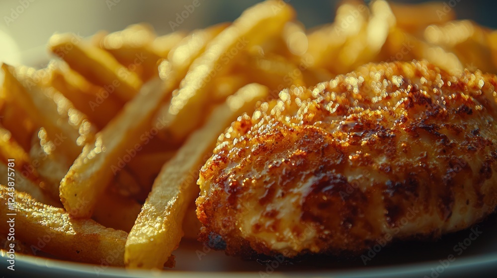 Crispy fried chicken and fries on a plate Crispy fried chicken and fries on a plate