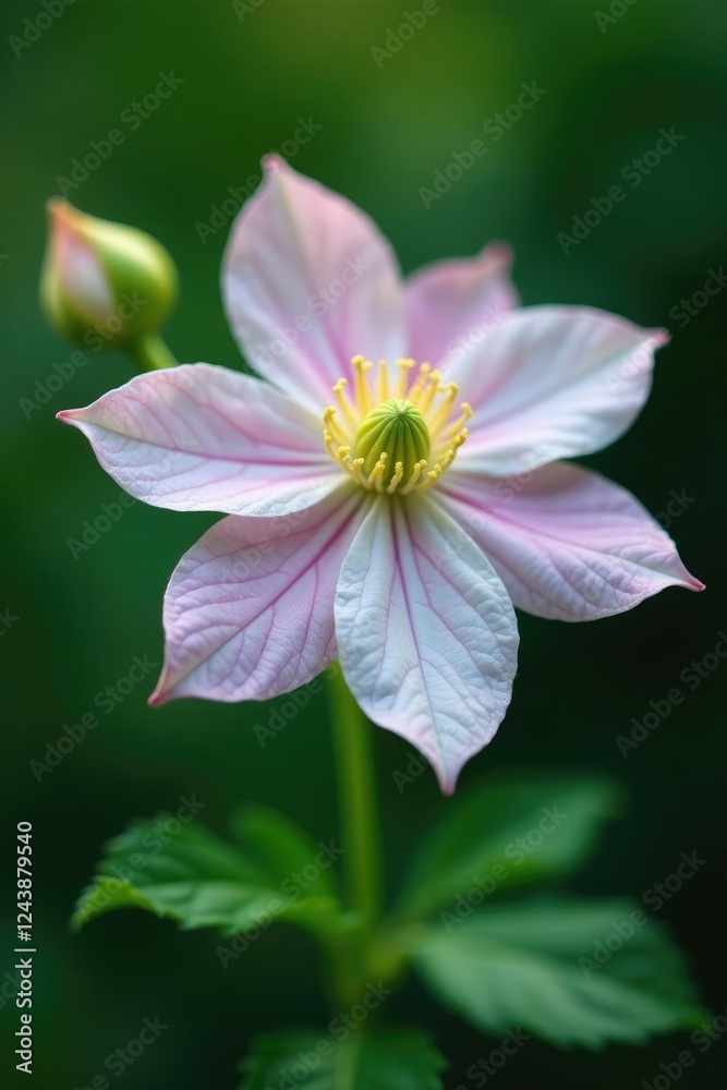 Delicate clematis flower bud with soft colors, green, leafy Delicate clematis flower bud with soft colors, green, leafy