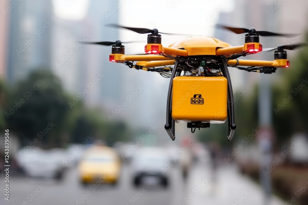 A drone delivery system in operation, comparing costs between traditional and modern shipping methods