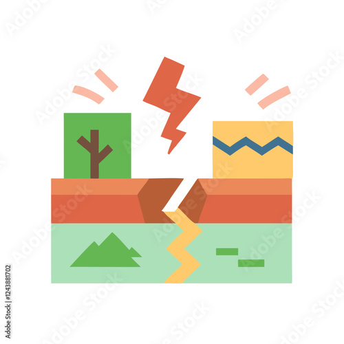 Earthquake illustration showing ground cracks and landscape