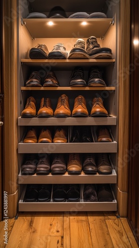 Wallpaper Mural Organized shoe rack display in modern closet home interior Torontodigital.ca
