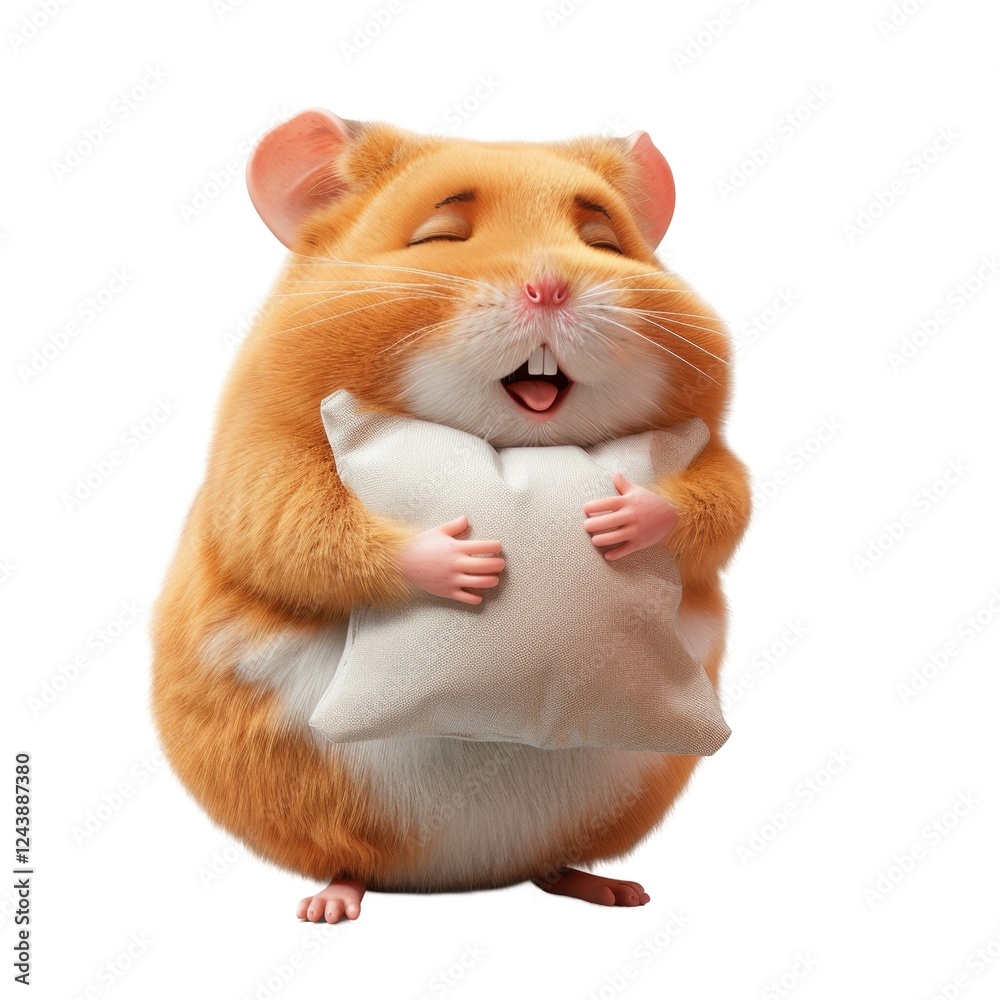 Cute cartoon hamster hugging a pillow with a happy expression on its face Cute cartoon hamster hugging a pillow with a happy expression on its face