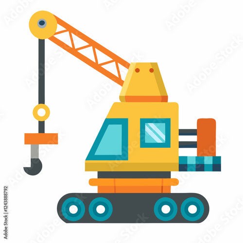 Yellow Crane vehicle hook heavy construction service vehicle.Machinery, building work concept. Suitable for children's books, sticker,t shirt design, mascot, logo. Children's picture. Vector