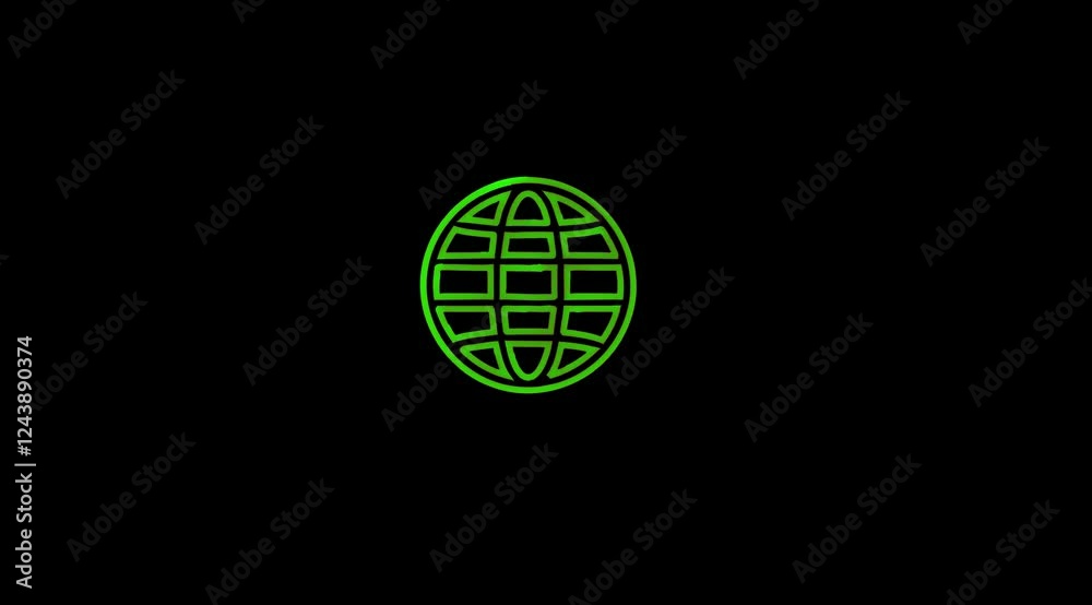 Globe icon animation on black color background and glowing neon effect. Globe icon animation on black color background and glowing neon effect.