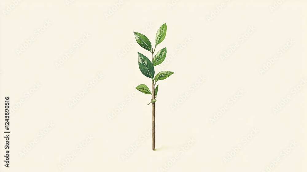 Fototapeta premium Young sapling showing growth supported by stake in outdoor setting representing mentorship
