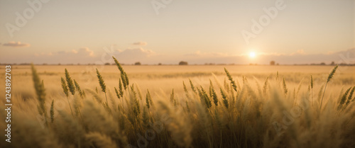 A landscape photograph of wild grass growing in a open field photo