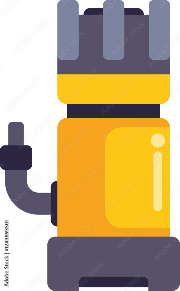 Fototapeta premium Yellow electric water pump with pipe increasing pressure of water in house or apartment