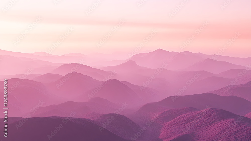 Misty Mountain Landscape with Fading Valleys Under a Pink Sky Misty Mountain Landscape with Fading Valleys Under a Pink Sky