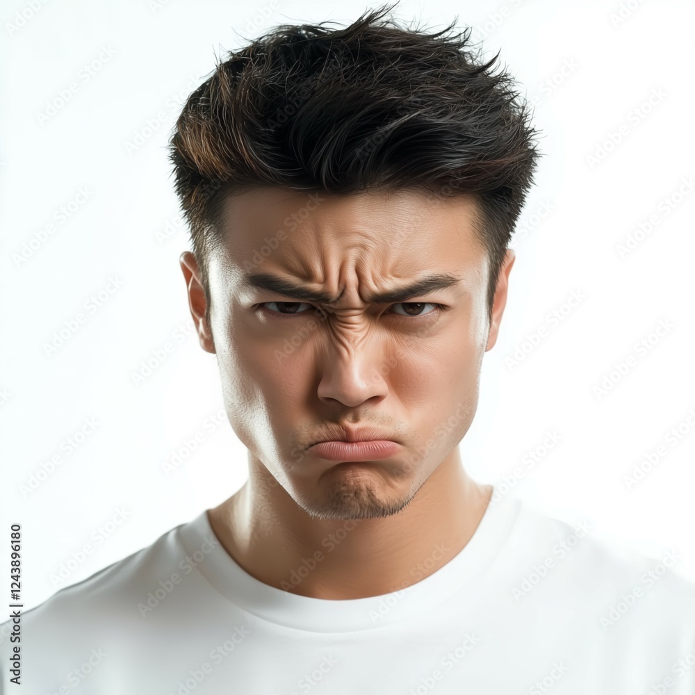 Obraz premium 怒った表情をした日本人男性