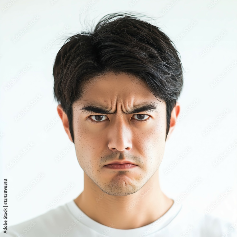 Obraz premium 怒った表情をした日本人男性