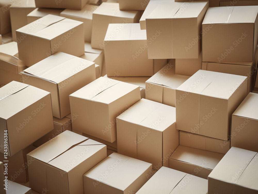 A stack of cardboard boxes for storage and shipping, stacked on top of each other. The background is neutral A stack of cardboard boxes for storage and shipping, stacked on top of each other. The background is neutral