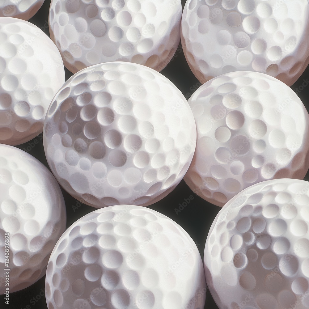 Collection of realistic golf balls arranged in an appealing pattern on a dark background Collection of realistic golf balls arranged in an appealing pattern on a dark background