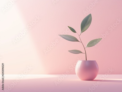 Wallpaper Mural Growing plant in a pastel pink ceramic pot under soft natural light Torontodigital.ca