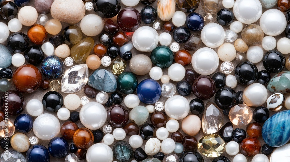 Collection of colorful beads showcasing a variety of textures and shapes for crafting and decoration purposes Collection of colorful beads showcasing a variety of textures and shapes for crafting and decoration purposes