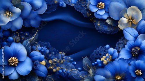 Blue Flowers Gold Accents Elegant Floral Design