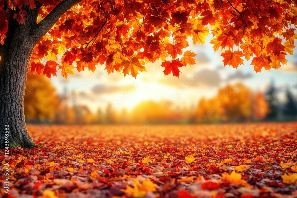 Autumn Landscape with Red and Orange Maple Leaves Autumn Landscape with Red and Orange Maple Leaves