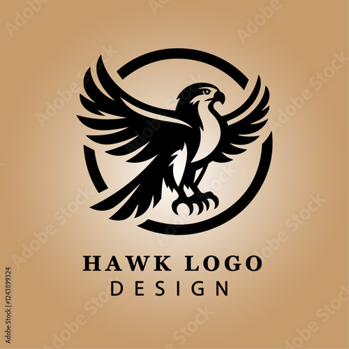 Elegant Black and White Hawk Logo Vector with Circular Background for Business Branding and Sports Team Emblem High-Resolution Design

