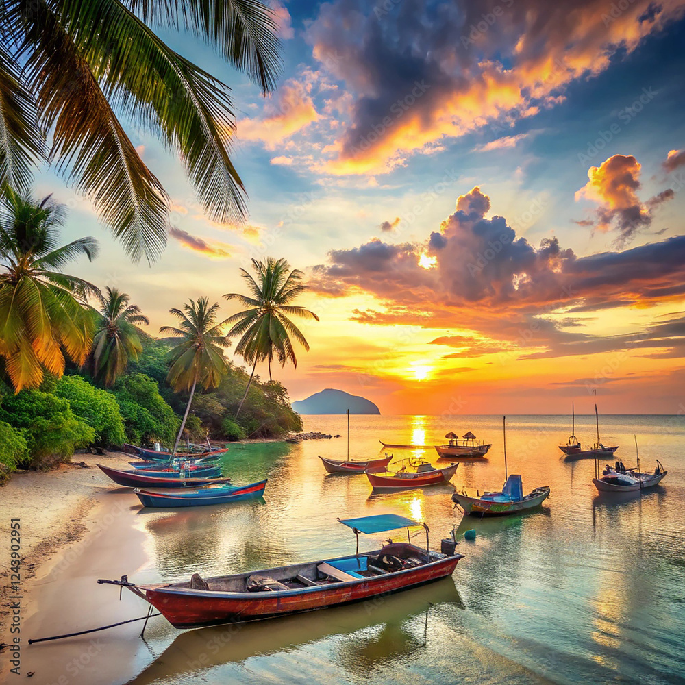 Obraz premium A beautiful tropical beach and sea with nature lan
