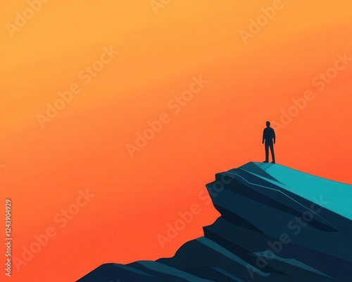 Wallpaper Mural A lone hiker standing on a mountain peak, overlooking vast landscapes, symbolizing adventure and perseverance Torontodigital.ca