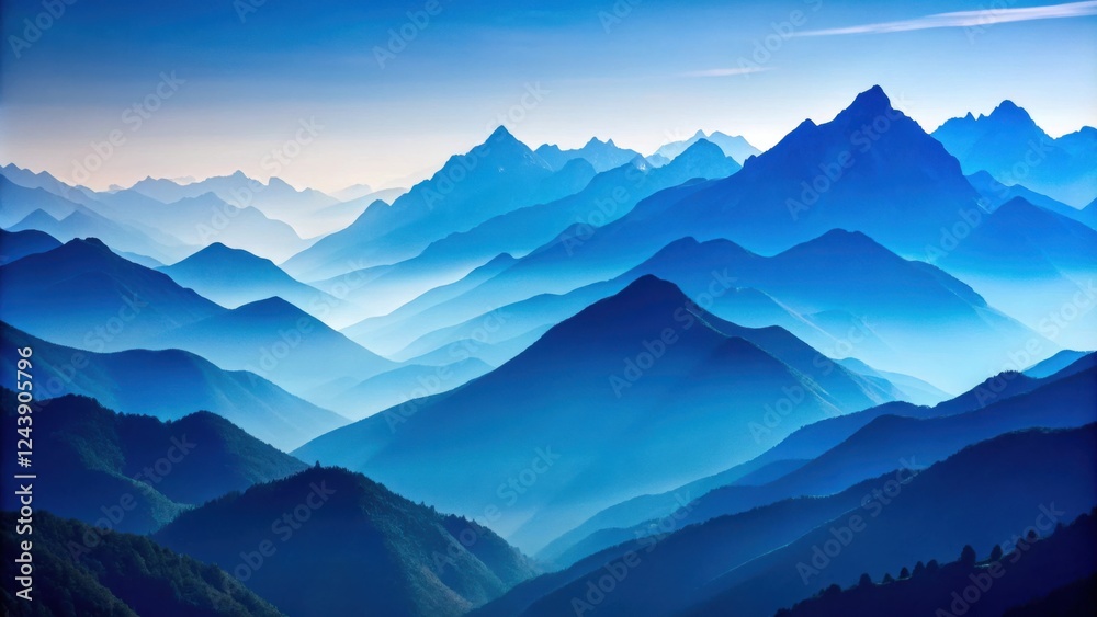 Serene Blue Mountainscape Layers of Peaks Under a Vast Sky Serene Blue Mountainscape Layers of Peaks Under a Vast Sky