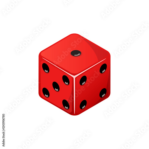 Game dice, red dice with the number one side coming up. Dice cube icon isolated on white background.