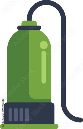 Green oxygen tank with a breathing hose providing life support and breathing gas