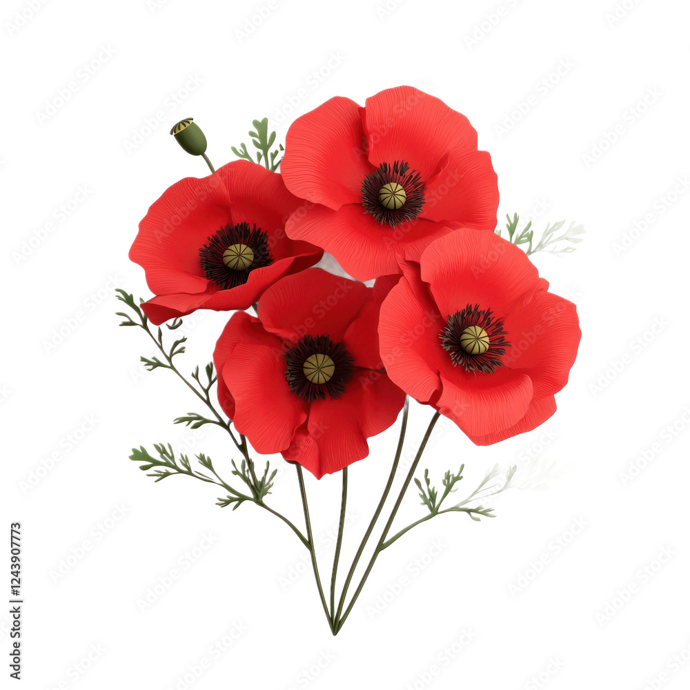 Obraz premium 3D icon of A bunch of Poppy isolated on transparency background