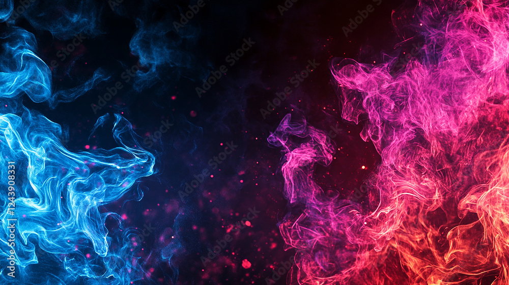 Fototapeta premium Dark fire with neon blue and pink highlights