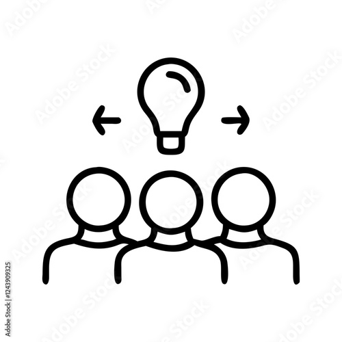 Black vector icon of a group of people brainstorming with a light bulb