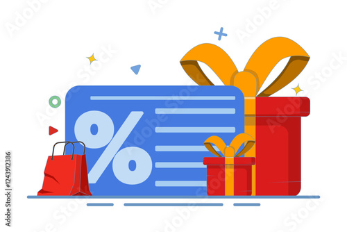 Cashback and customer loyalty program concept and shopping discount vouchers. Get online rewards and awards. Get rewards, discounts, cashback for shopping. Online awards. Flat illustration.