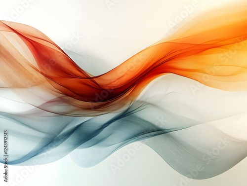 Abstract Flowing Waves:  Dynamic interplay of translucent, flowing waves in shades of orange, red and teal, creating an abstract image suggestive of movement, energy, and fluidity. 