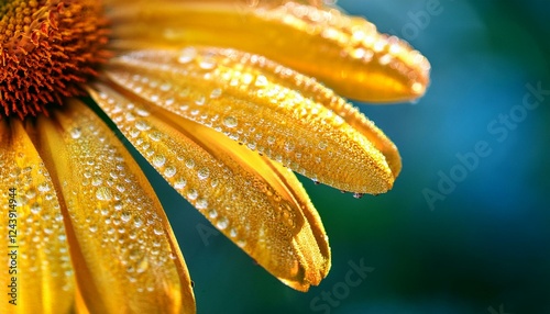 beautiful close up view of yellow flower petals drenched in dew bringing out the vivid colors crisp details and refreshing morning aura of this nature inspired floral scene