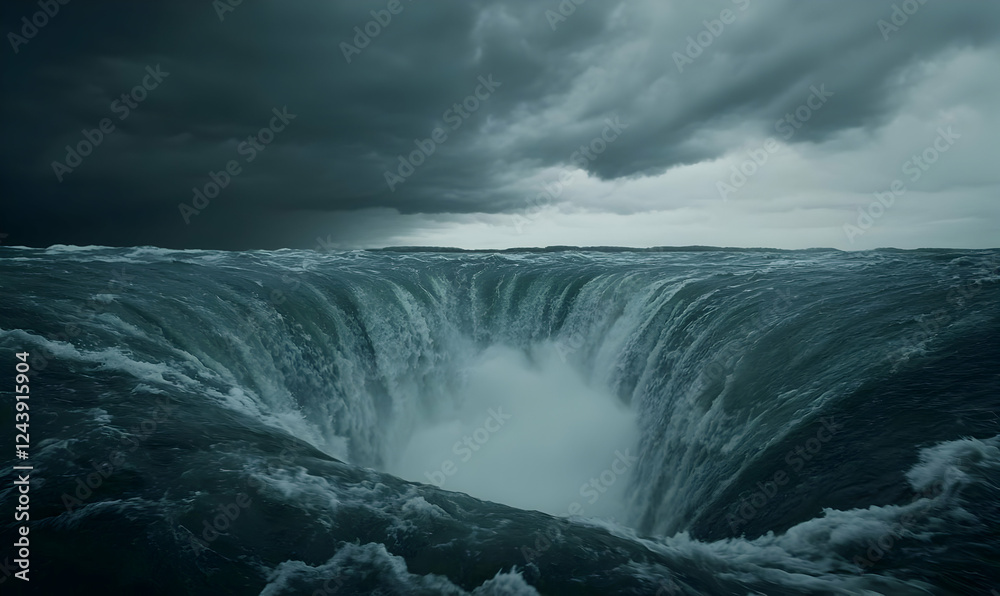 Powerful Water Whirlpool Surrounded by Dark Stormy Clouds Powerful Water Whirlpool Surrounded by Dark Stormy Clouds